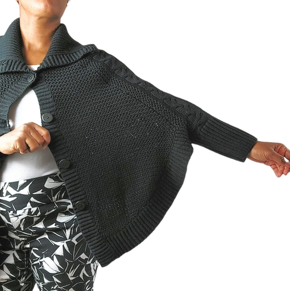 UGG Black Maribeth Cocoon Cape Ribbed Cable Knit Cardigan - Picture 6 of 12